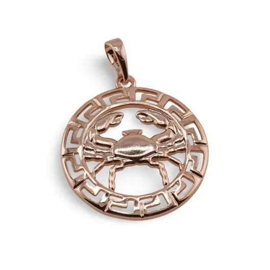 Pandantiv din cupru placat cu aur roz 18k rotund pentru zodia Rac, 25mm