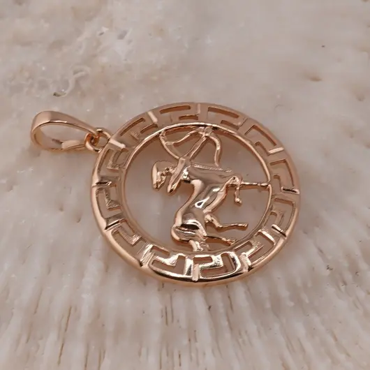 Pandantiv din cupru placat cu aur roz 18k rotund pentru zodia Sagetator, 25mm, imagine 2