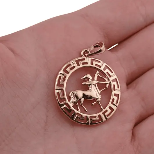 Pandantiv din cupru placat cu aur roz 18k rotund pentru zodia Sagetator, 25mm, imagine 3