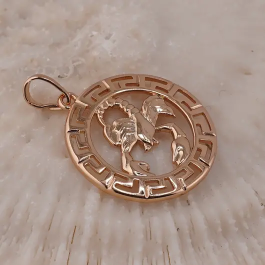Pandantiv din cupru placat cu aur roz 18k rotund pentru zodia Scorpion, 25mm, imagine 2