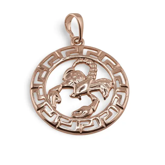 Pandantiv din cupru placat cu aur roz 18k rotund pentru zodia Scorpion, 25mm
