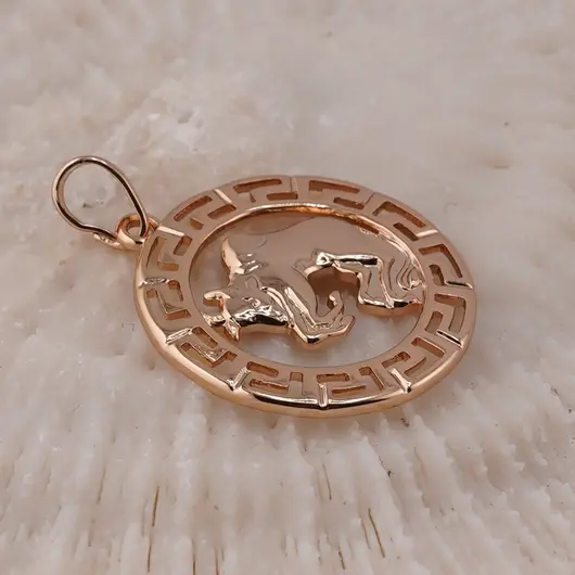 Pandantiv din cupru placat cu aur roz 18k rotund pentru zodia Taur, 25mm, imagine 2