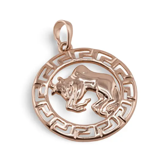 Pandantiv din cupru placat cu aur roz 18k rotund pentru zodia Taur, 25mm