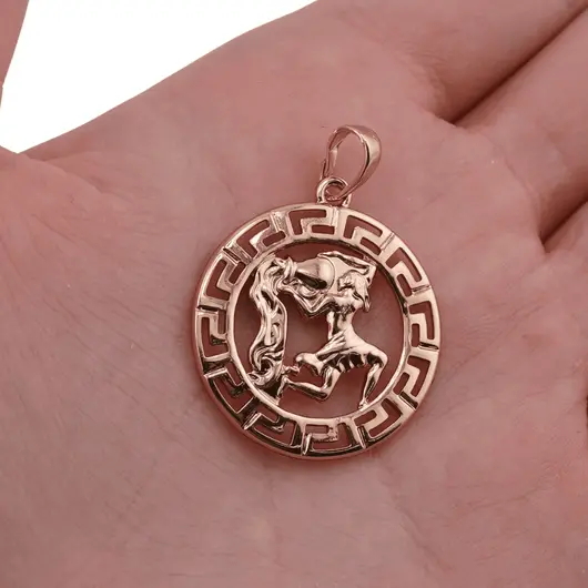 Pandantiv din cupru placat cu aur roz 18k rotund pentru zodia Varsator, 25mm, imagine 3