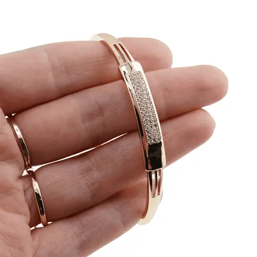Bratara din cupru placat cu aur galben 18k fixa cu zirconii incrustate central, imagine 4