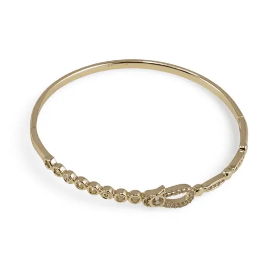 Bratara din cupru placat cu aur galben 18k fixa cu zirconii si charm central, imagine 2