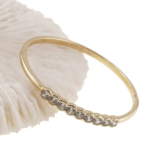 Bratara din cupru placat cu aur galben 18k fixa, model clasic cu zirconii, imagine 3
