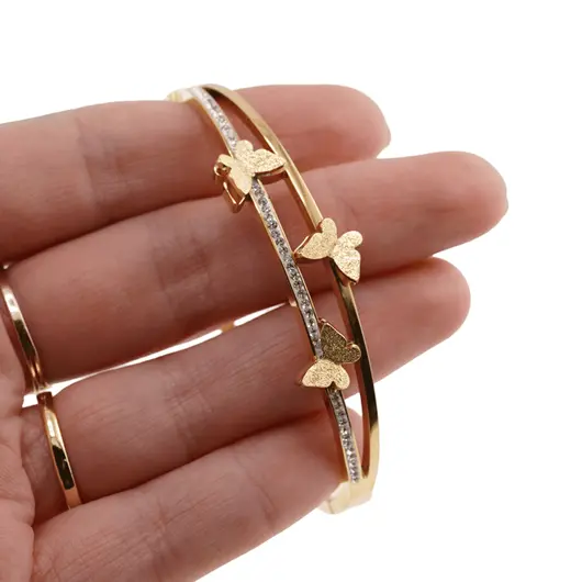 Bratara din cupru placat cu aur galben 18k fixa, model fluturasi pe doua randuri, imagine 4