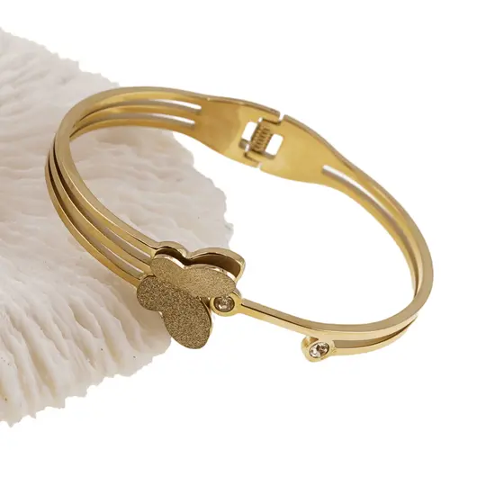 Bratara din cupru placat cu aur galben 18k fixa, model fluture cu trei randuri, imagine 3