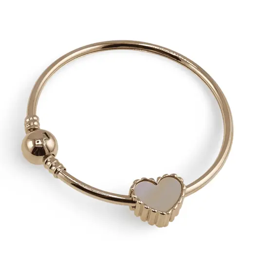 Bratara din cupru placat cu aur galben 18k fixa, model inima din sidef, imagine 2