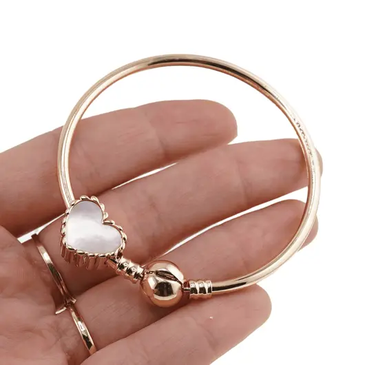 Bratara din cupru placat cu aur galben 18k fixa, model inima din sidef, imagine 4
