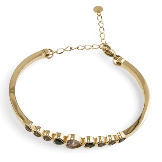 Bratara din cupru placat cu aur galben 18k fixa, model inimioare cu zirconii, imagine 2