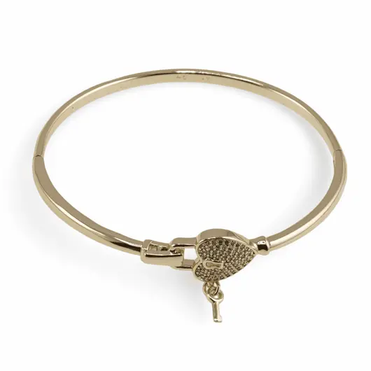 Bratara din cupru placat cu aur galben 18k fixa, model lacat inima, imagine 2