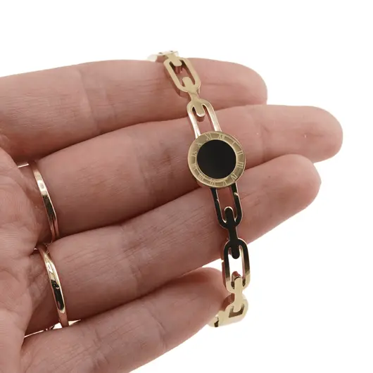 Bratara din cupru placat cu aur galben 18k fixa, numere romane, imagine 4