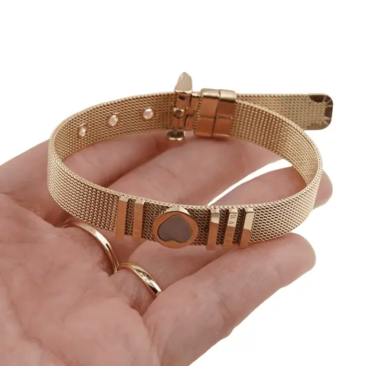 Bratara din cupru placat cu aur galben 18k, model curea cu inima din sidef, imagine 4