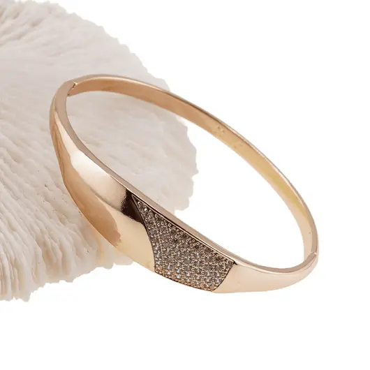 Bratara din cupru placat cu aur roz 18k fixa, clasica cu zirconii, imagine 3
