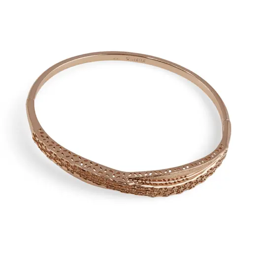 Bratara din cupru placat cu aur roz 18k fixa, model impletit, imagine 2