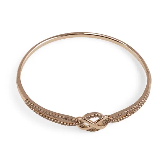 Bratara din cupru placat cu aur roz 18k fixa, model Infinit cu zirconii, imagine 2