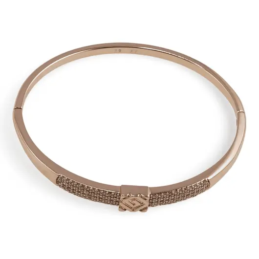 Bratara din cupru placat cu aur roz 18k fixa, model patrat central cu zirconii, imagine 2