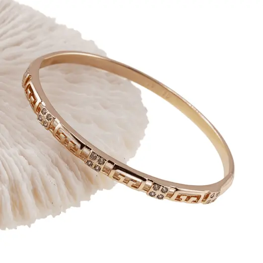Bratara din cupru placat cu aur roz 18k fixa, model roman cu zirconii incrustate, imagine 3