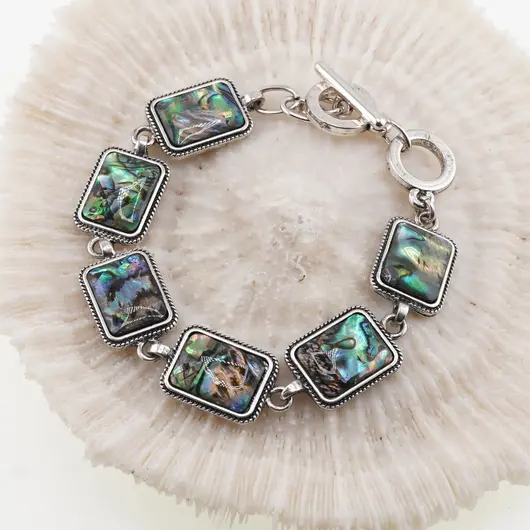 Bratara scoica abalone cu montura metalica dreptunghiulara, 18,5cm, imagine 2