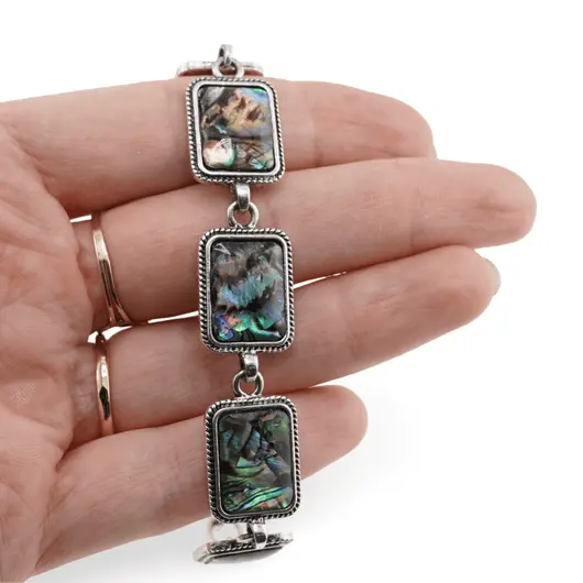 Bratara scoica abalone cu montura metalica dreptunghiulara, 18,5cm, imagine 3