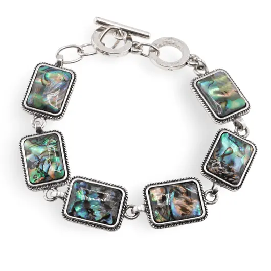 Bratara scoica abalone cu montura metalica dreptunghiulara, 18,5cm