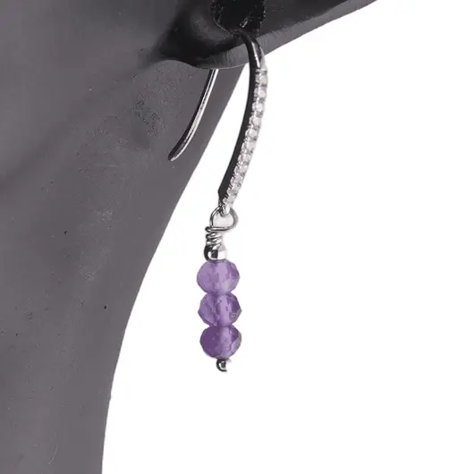 Cercei cu agatatoare Ametist si baza de Argint 925 cu zirconii, 4mm, imagine 2