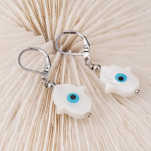 Cercei cu agatatoare Hamsa din Sidef, imagine 2
