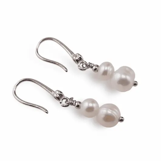 Cercei cu agatatoare Perle de cultura albe cu Argint 925, 4-6mm