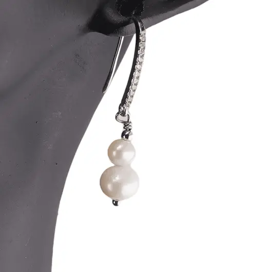 Cercei cu agatatoare Perle de cultura si baza de Argint 925 cu zirconii, 4-6mm, imagine 2