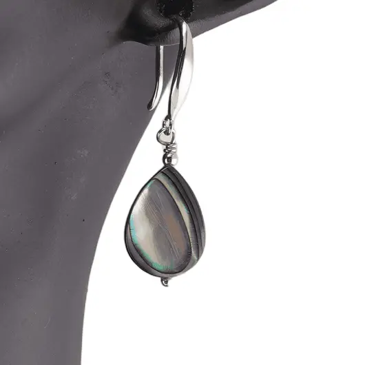 Cercei cu agatatoare Sidef abalone si baza lata de Argint 925, 14mm, imagine 2
