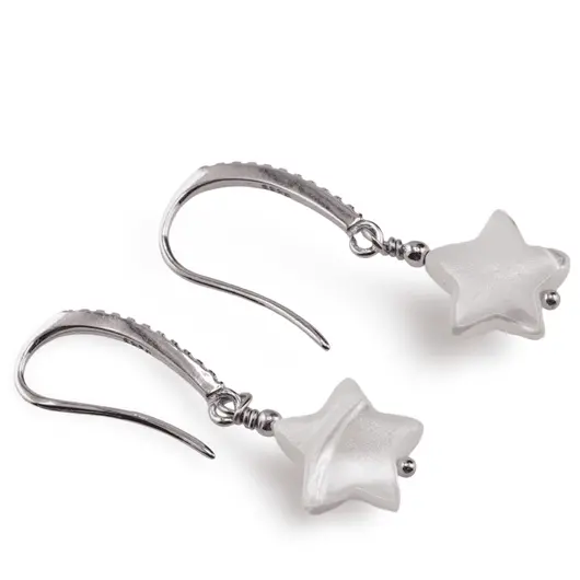 Cercei cu agatatoare Stelute din sidef si baza de Argint 925 cu zirconii, 11mm