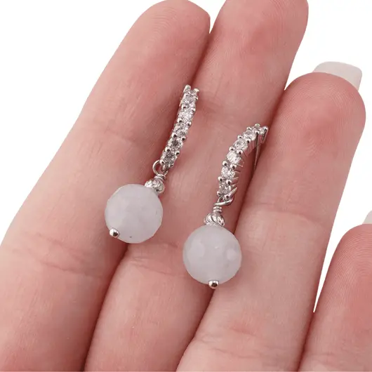 Cercei cu surub Acvamarin si baza de Argint 925 semirotunda cu zirconii, 8mm, imagine 3