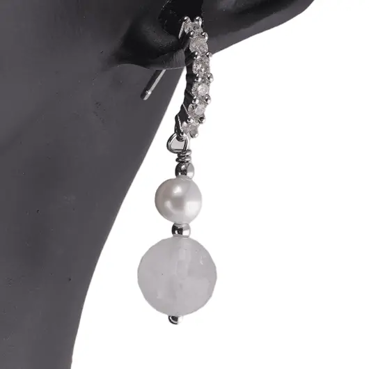 Cercei cu surub Acvamarin si Perle de cultura cu baza de Argint 925 semirotunda cu zirconii, 5-8mm, imagine 3