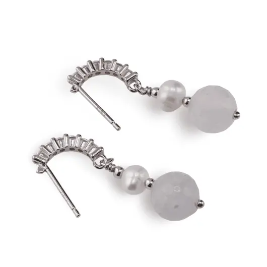 Cercei cu surub Acvamarin si Perle de cultura cu baza de Argint 925 semirotunda cu zirconii, 5-8mm