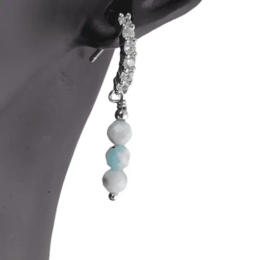 Cercei cu surub Larimar si baza de Argint 925 semirotunda cu zirconii, 4mm, imagine 2