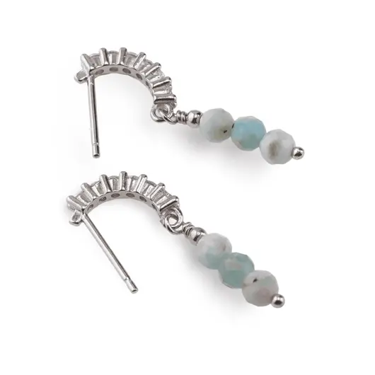 Cercei cu surub Larimar si baza de Argint 925 semirotunda cu zirconii, 4mm