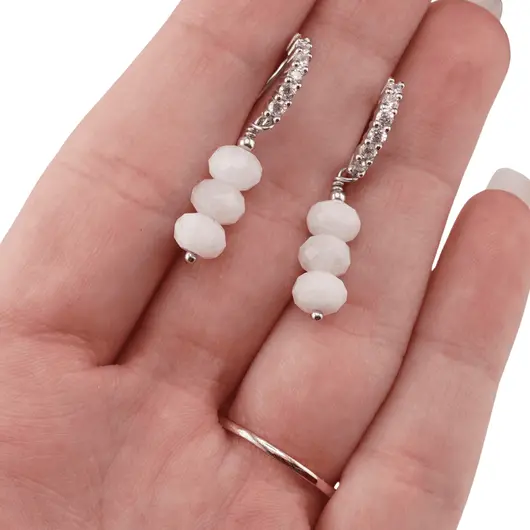 Cercei cu surub Piatra Lunii si baza de Argint 925 semirotunda cu zirconii, 6mm, imagine 3