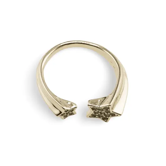 Inel reglabil Cupru placat cu Aur galben 14k cu doua stelute asimetrice, imagine 2