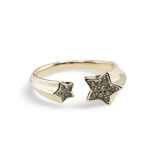Inel reglabil Cupru placat cu Aur galben 14k cu doua stelute asimetrice