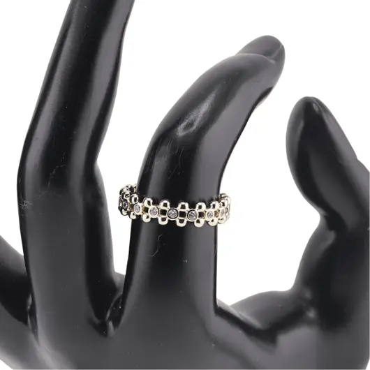 Inel reglabil Cupru placat cu Aur galben 14k, lat cu bumbi si zirconiu alb, imagine 3