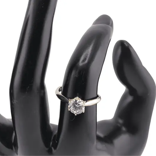 Inel reglabil Cupru placat cu Aur galben 14k, model clasic cu zirconiu alb rotund, imagine 3