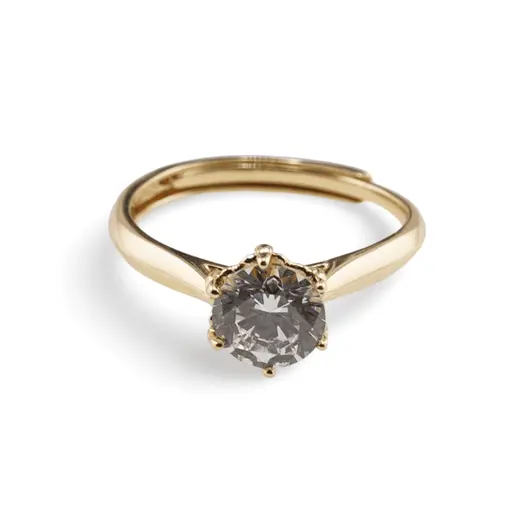 Inel reglabil Cupru placat cu Aur galben 14k, model clasic cu zirconiu alb rotund