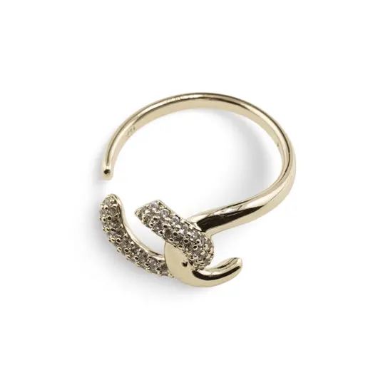 Inel reglabil Cupru placat cu Aur galben 14k, model serpuit cu zirconiu, imagine 2