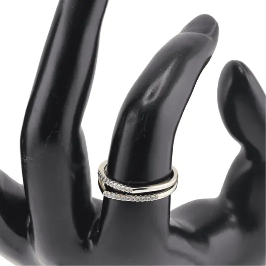 Inel reglabil Cupru placat cu Aur galben 14k, pe doua randuri asimetric cu zirconiu, imagine 3