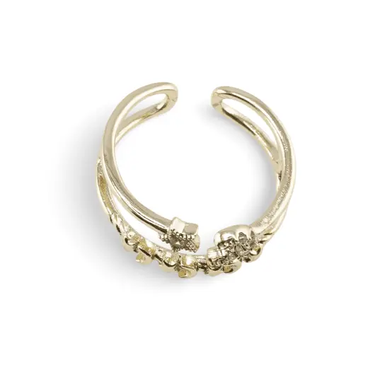 Inel reglabil Cupru placat cu Aur galben 14k, pe doua randuri cu luna si stea, imagine 2