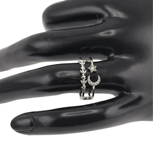 Inel reglabil Cupru placat cu Aur galben 14k, pe doua randuri cu luna si stea, imagine 3