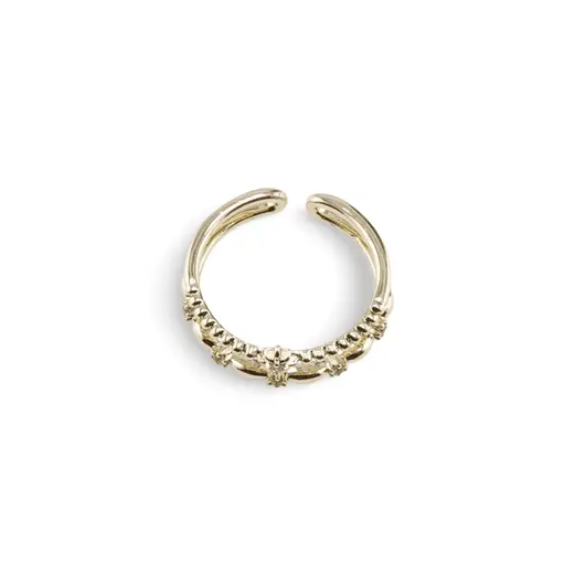 Inel reglabil Cupru placat cu Aur galben 14k, pe doua randuri cu stea si flori de zirconiu, imagine 2