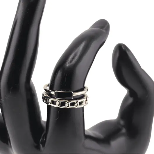 Inel reglabil Cupru placat cu Aur galben 14k, pe doua randuri model zale si detaliu negru, imagine 3
